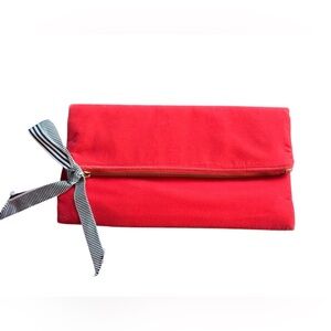J.Crew Foldover Orange Coral Velvet Clutch Bag